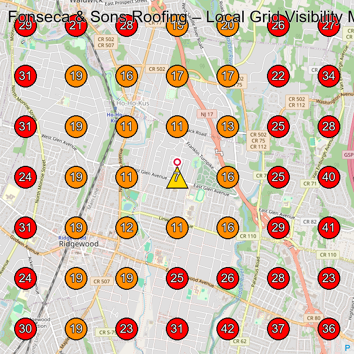 Fonseca & Sons Roofing GeoGrid visibility map for Roofing Contractor in Paramus